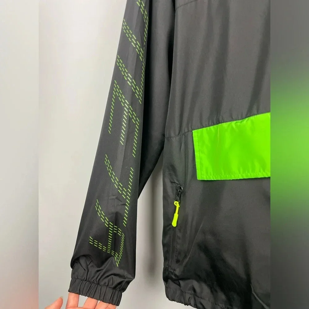 Meta Black Green‎ Coding Coder Pullover Hooded Multipocket Windbreaker Jacket - Picture 5 of 10